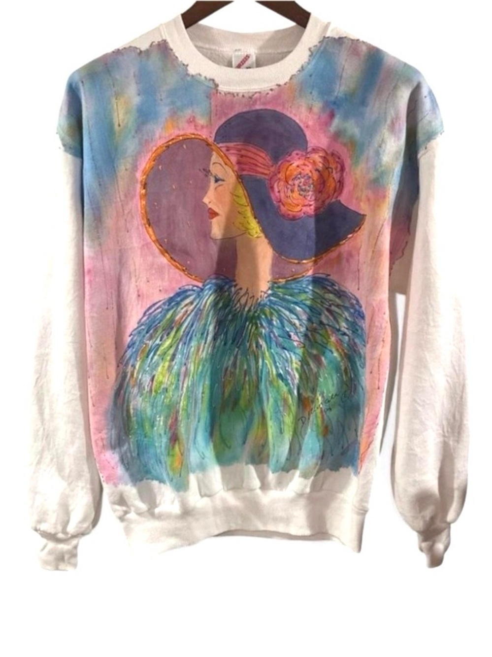 Vintage Hand Painted Artistic Crewneck Sweatshirt Size XL